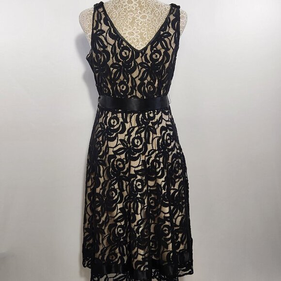 Tahari Arthur S Lavine Women's Size 8 Black Lace Sleeveless V-Neck Zip Dress - Picture 10 of 15